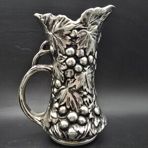 McCoy Antiqua Metallic Silver Tone Pitcher Vintage USA Pottery